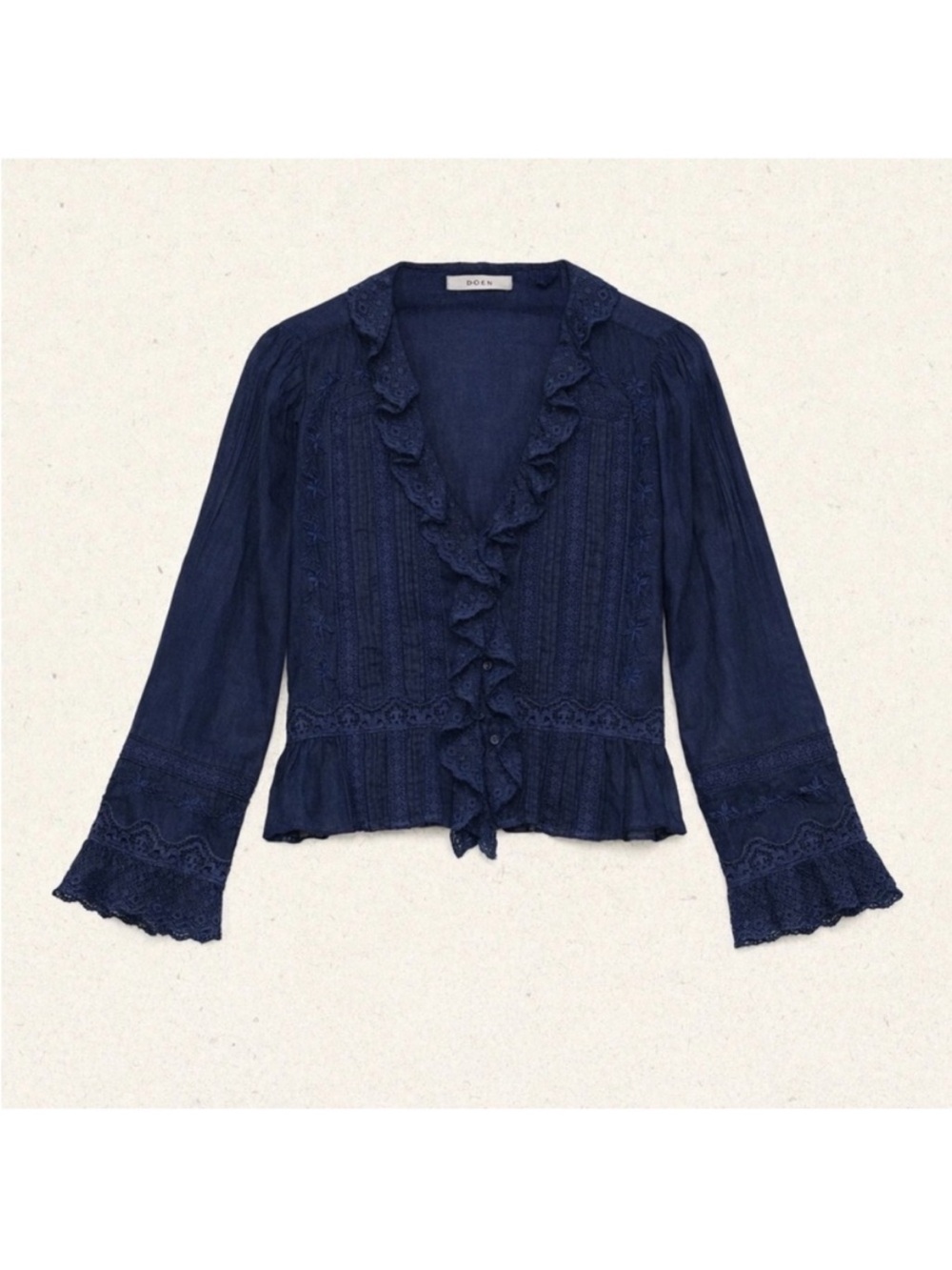 Doen Eldoris Lace Organic Cotton Blouse in Adriatic Navy Blue Small